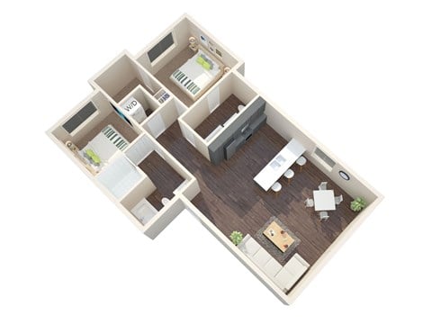 Floor plan for 2 beds, 2 baths, 960 sqft